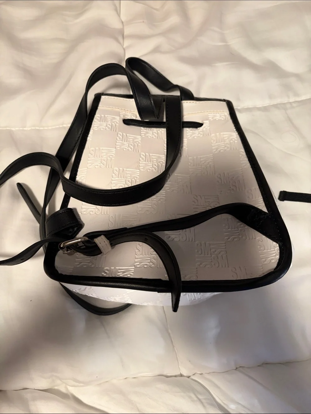 Black & White Steve Madden Woven-Flap Mini Backpack